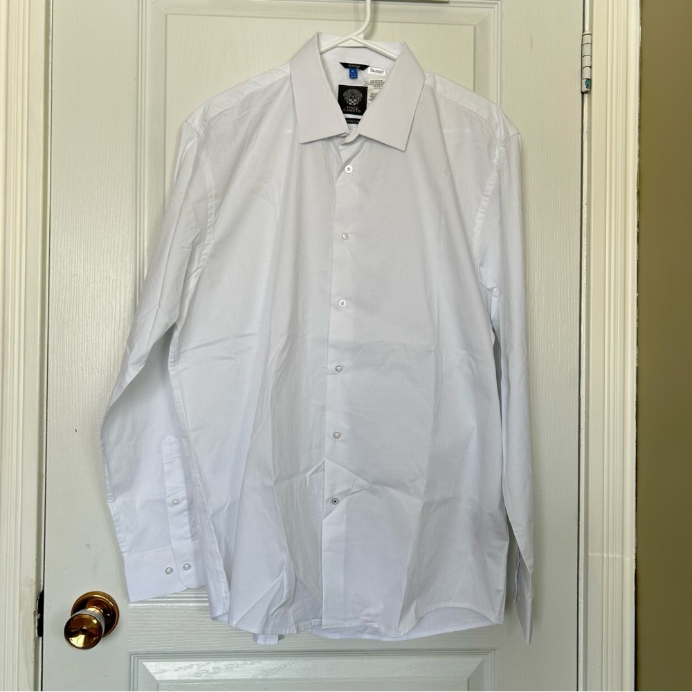 Vince Camuto Classic White Men Longsleeves Dress Shirt Premium Cloth Stretch XL